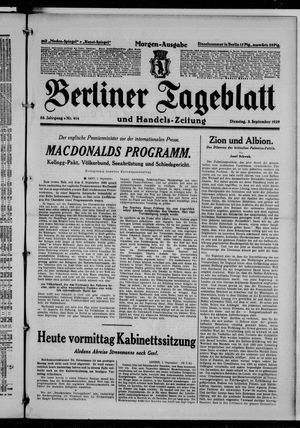 Berliner Tageblatt und Handels-Zeitung vom 03.09.1929