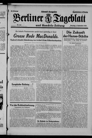 Berliner Tageblatt und Handels-Zeitung vom 03.09.1929
