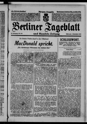Berliner Tageblatt und Handels-Zeitung vom 04.09.1929