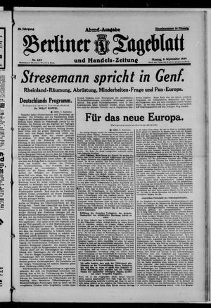 Berliner Tageblatt und Handels-Zeitung vom 09.09.1929