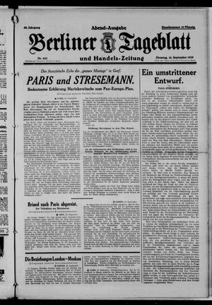 Berliner Tageblatt und Handels-Zeitung vom 10.09.1929