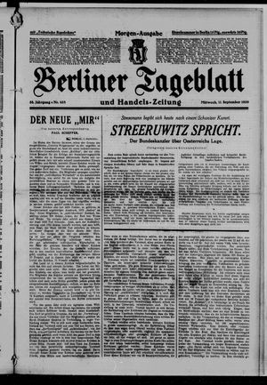 Berliner Tageblatt und Handels-Zeitung vom 11.09.1929
