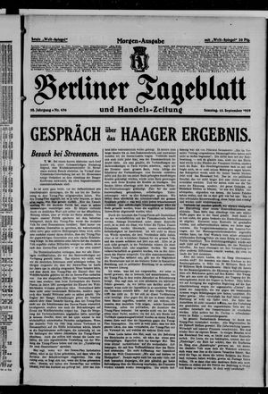 Berliner Tageblatt und Handels-Zeitung on Sep 15, 1929