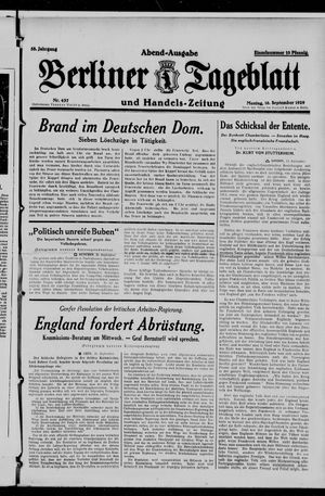 Berliner Tageblatt und Handels-Zeitung vom 16.09.1929