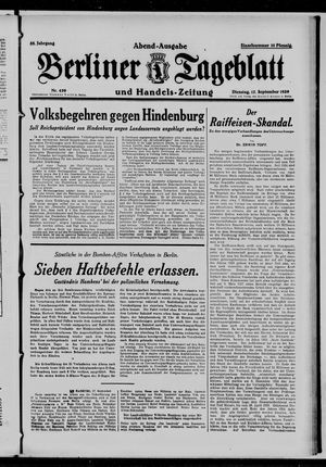 Berliner Tageblatt und Handels-Zeitung on Sep 17, 1929