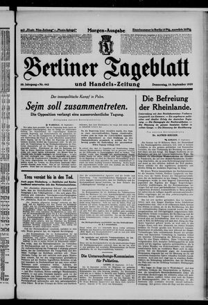 Berliner Tageblatt und Handels-Zeitung vom 19.09.1929