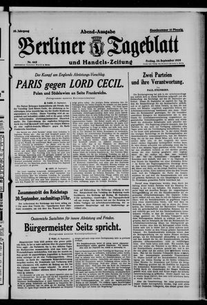 Berliner Tageblatt und Handels-Zeitung vom 20.09.1929