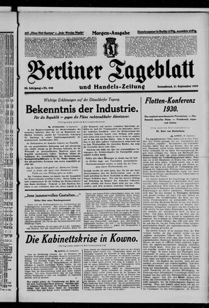 Berliner Tageblatt und Handels-Zeitung on Sep 21, 1929