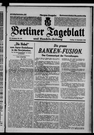 Berliner Tageblatt und Handels-Zeitung vom 27.09.1929