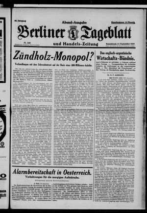 Berliner Tageblatt und Handels-Zeitung vom 28.09.1929