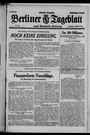 Berliner Tageblatt und Handels-Zeitung on Oct 1, 1929