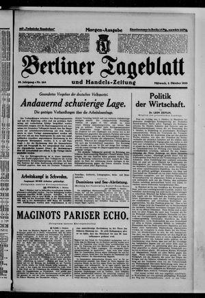 Berliner Tageblatt und Handels-Zeitung vom 02.10.1929