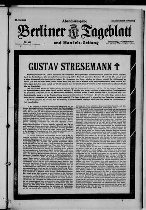 Berliner Tageblatt und Handels-Zeitung on Oct 3, 1929