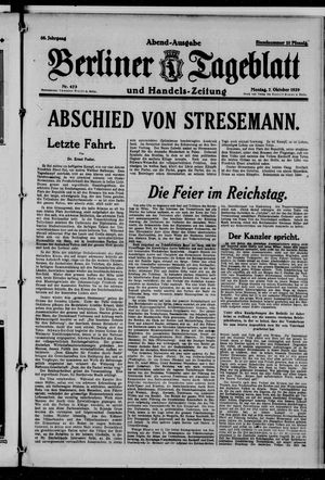 Berliner Tageblatt und Handels-Zeitung vom 07.10.1929