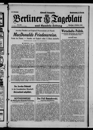 Berliner Tageblatt und Handels-Zeitung vom 08.10.1929