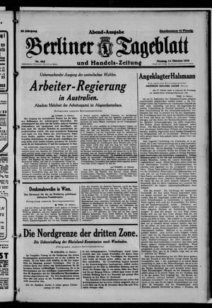 Berliner Tageblatt und Handels-Zeitung vom 14.10.1929