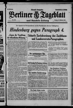 Berliner Tageblatt und Handels-Zeitung vom 18.10.1929