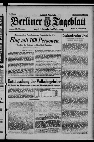 Berliner Tageblatt und Handels-Zeitung vom 21.10.1929