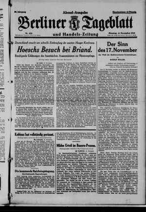 Berliner Tageblatt und Handels-Zeitung vom 12.11.1929