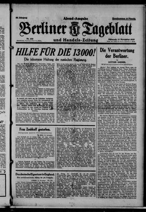 Berliner Tageblatt und Handels-Zeitung vom 13.11.1929