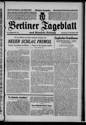 Berliner Tageblatt und Handels-Zeitung vom 16.11.1929