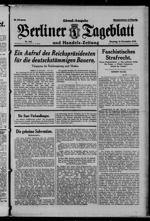 Berliner Tageblatt und Handels-Zeitung vom 19.11.1929