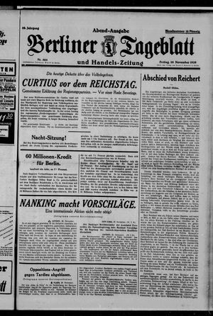 Berliner Tageblatt und Handels-Zeitung on Nov 29, 1929