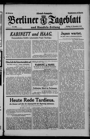 Berliner Tageblatt und Handels-Zeitung vom 27.12.1929
