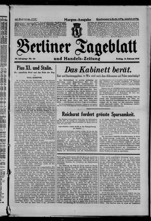 Berliner Tageblatt und Handels-Zeitung on Feb 14, 1930