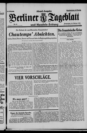 Berliner Tageblatt und Handels-Zeitung vom 20.02.1930