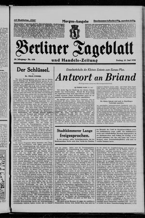 Berliner Tageblatt und Handels-Zeitung vom 27.06.1930