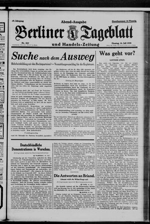 Berliner Tageblatt und Handels-Zeitung vom 14.07.1930