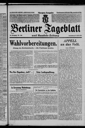 Berliner Tageblatt und Handels-Zeitung vom 19.07.1930