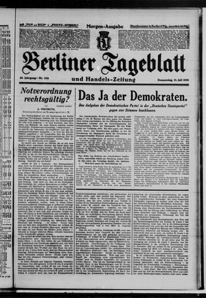 Berliner Tageblatt und Handels-Zeitung vom 31.07.1930