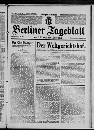 Berliner Tageblatt und Handels-Zeitung vom 14.08.1930