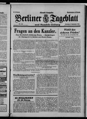 Berliner Tageblatt und Handels-Zeitung vom 09.09.1930