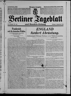 Berliner Tageblatt und Handels-Zeitung vom 12.09.1930