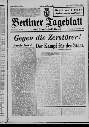 Berliner Tageblatt und Handels-Zeitung vom 14.09.1930