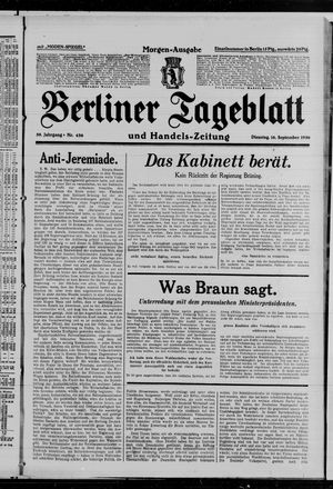 Berliner Tageblatt und Handels-Zeitung vom 16.09.1930