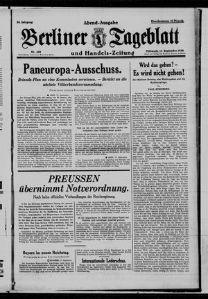 Berliner Tageblatt und Handels-Zeitung vom 17.09.1930