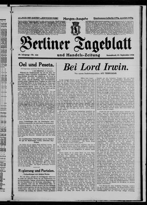 Berliner Tageblatt und Handels-Zeitung vom 20.09.1930