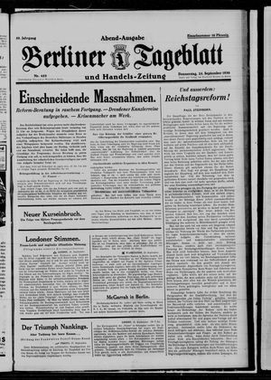 Berliner Tageblatt und Handels-Zeitung vom 25.09.1930