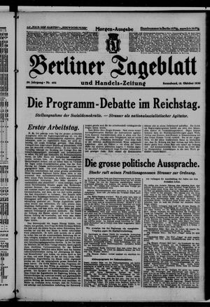 Berliner Tageblatt und Handels-Zeitung vom 18.10.1930