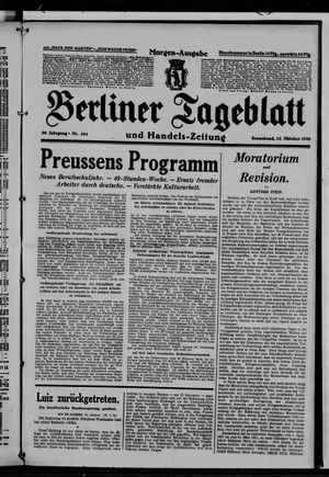 Berliner Tageblatt und Handels-Zeitung vom 25.10.1930