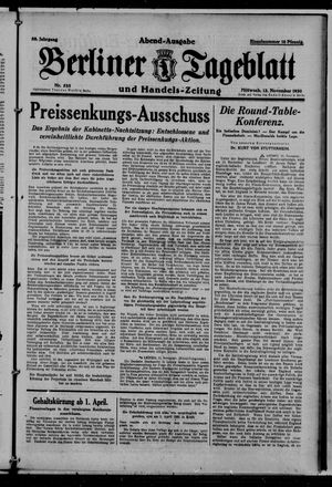 Berliner Tageblatt und Handels-Zeitung vom 12.11.1930