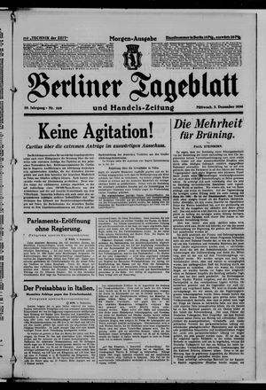 Berliner Tageblatt und Handels-Zeitung vom 03.12.1930