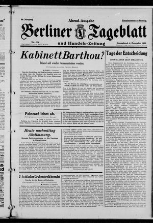 Berliner Tageblatt und Handels-Zeitung vom 06.12.1930
