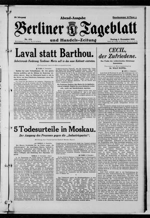 Berliner Tageblatt und Handels-Zeitung vom 08.12.1930