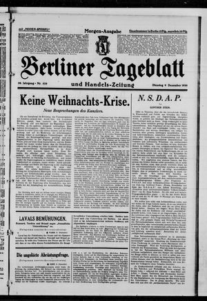 Berliner Tageblatt und Handels-Zeitung vom 09.12.1930