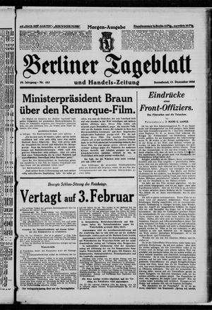 Berliner Tageblatt und Handels-Zeitung vom 13.12.1930